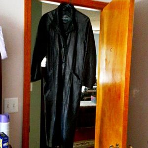 Ex long black leather duster coat